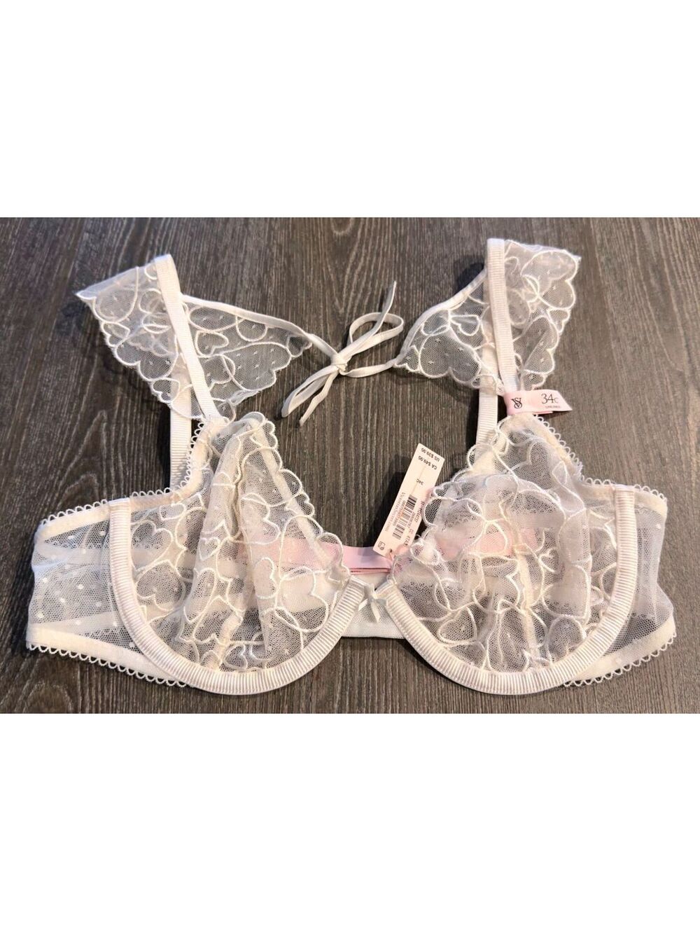 Victoria's Secret Dream Angels Heart Lace Unlined Demi Bra Cream 34C